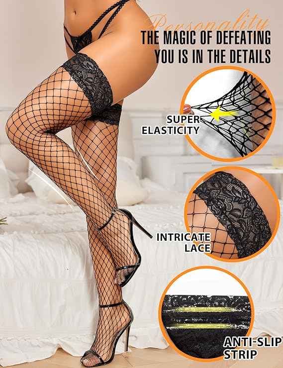 Women's Nylon Blend Elegant Sheer Thigh-High Stockings - Sexy and Durable (Black)