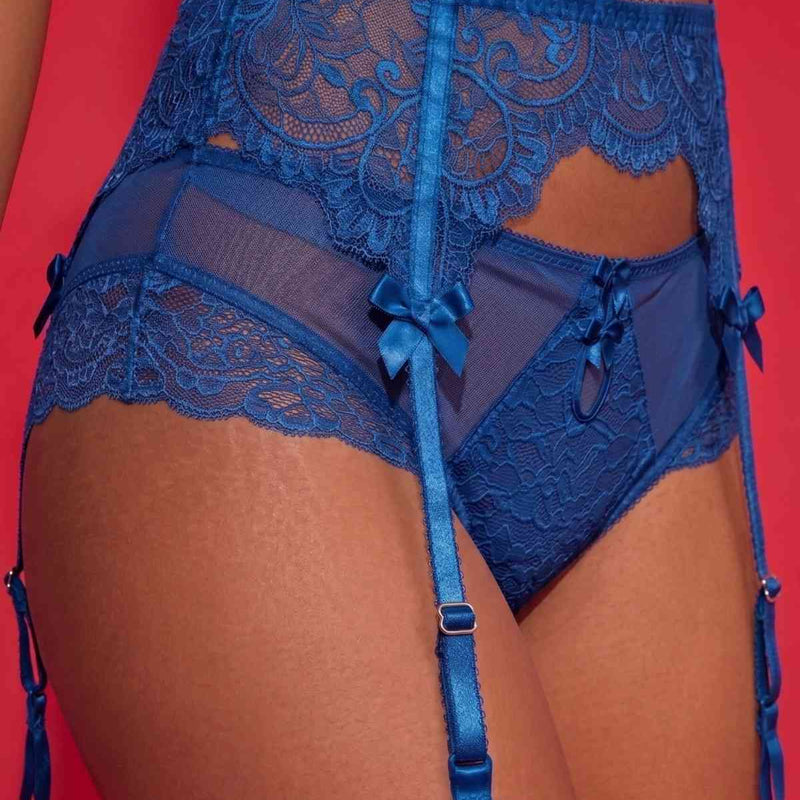 Blue Lace Garter Belt with Adjustable Straps