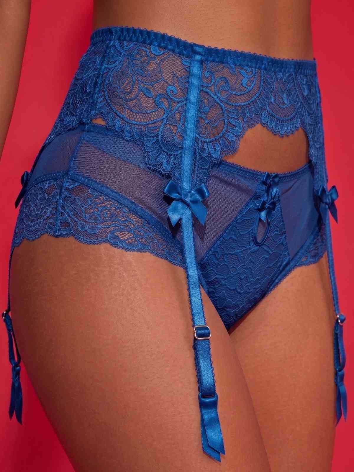 Blue Lace Garter Belt with Adjustable Straps