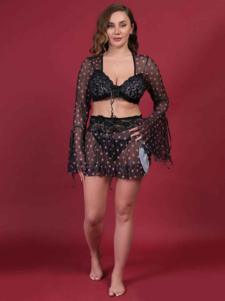 Brachy Women Hot Black Self Design Nightwear Baby Doll Lingerie