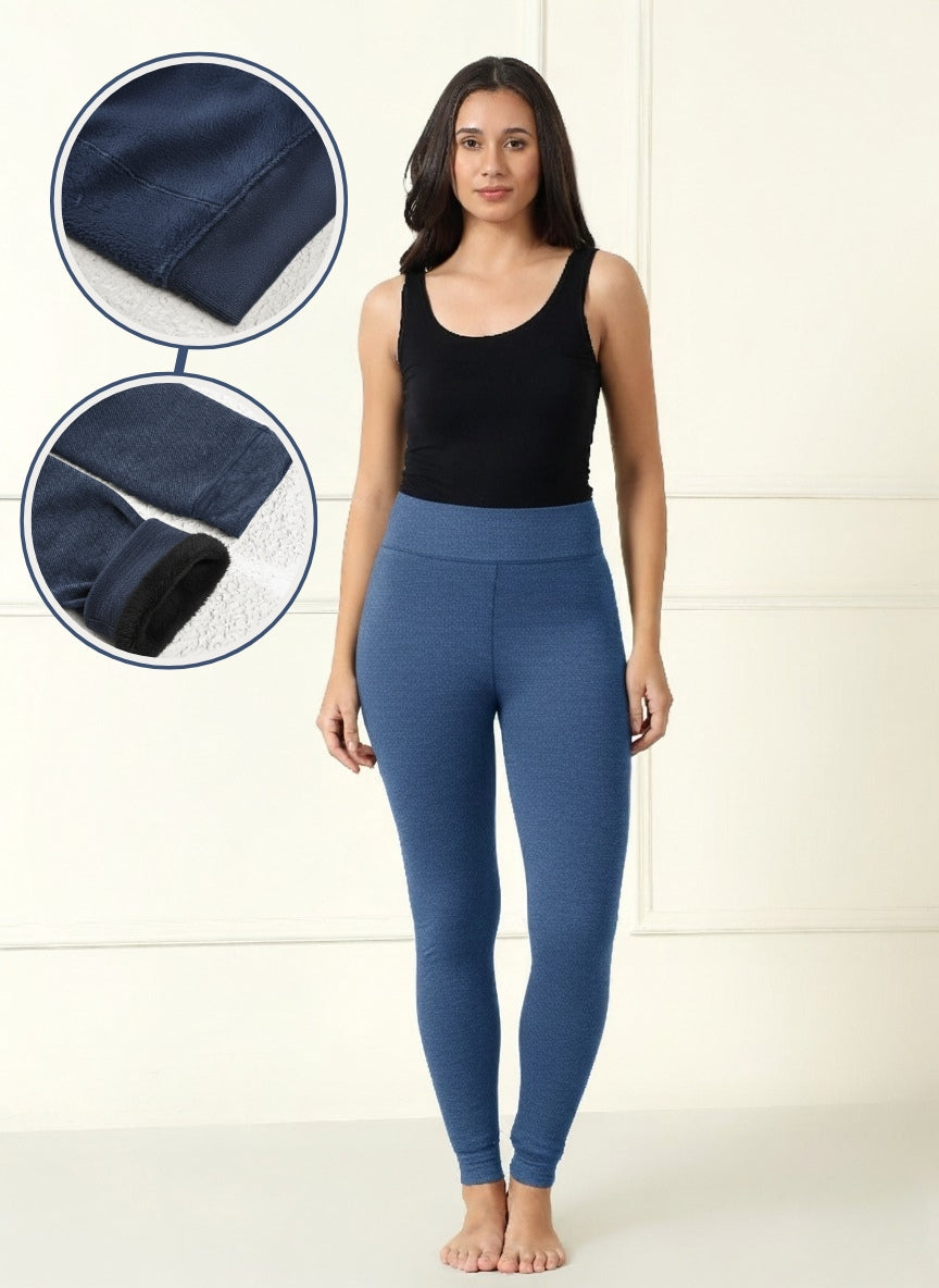 Women Fleece Lined Jeans Look Winter Warm Denim Legging Fur Thermal Pant High-Waisted Leggings