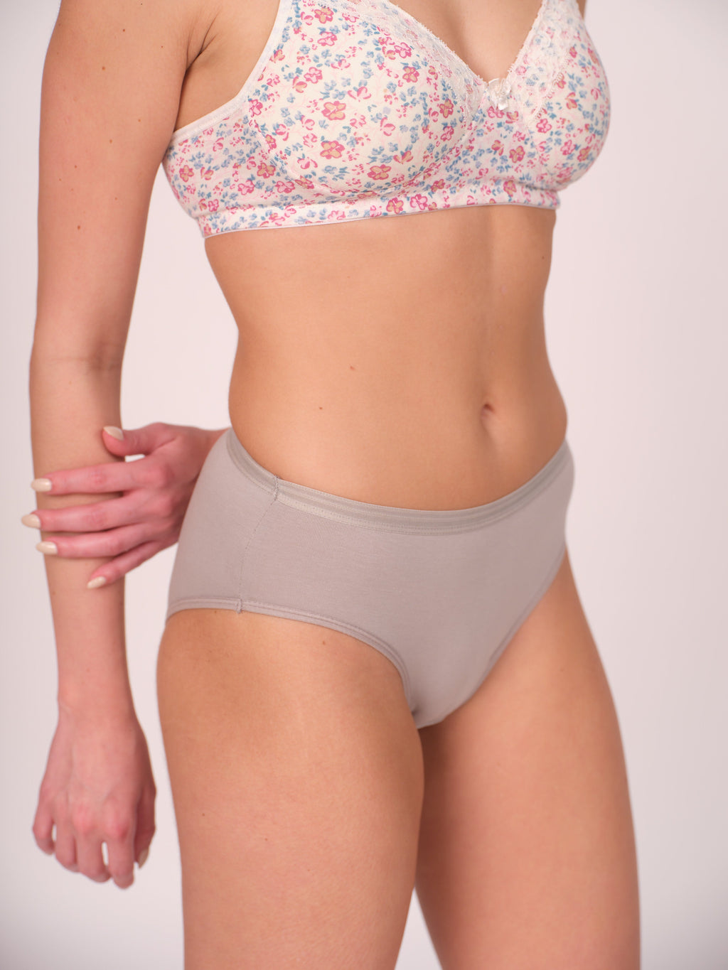 Mid Waist Hipster Panty With Outer Elastic Bundle Of 3 - ( Grey, Black & Beige)