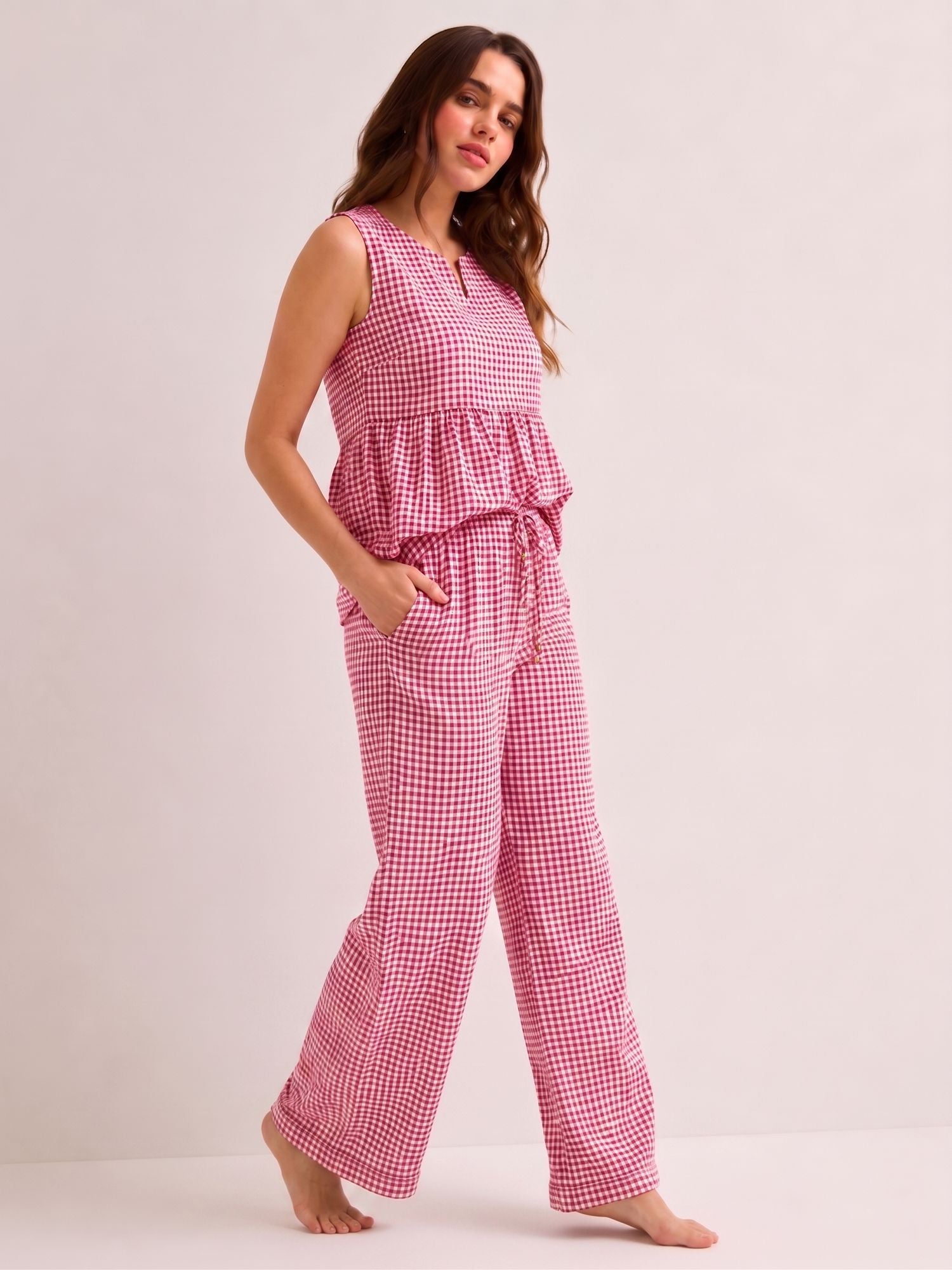 Summer Checks Peplum Top and Pyjama Set