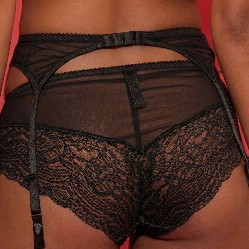 Black Lace Garter Belt with Sheer Panels
