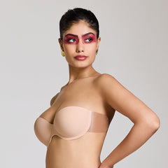 MAROON Free Transparent Belt Strapless Seamless Silicone Invisible Bra Breast Lifting Dress Half Coverage Nylon Lightly Padded Transparent Back Underwire Stick-on Bra. Nude