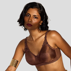 MAROON Quite Bloom Find My Skin Tone Seamless Non-Padded T-Shirt Elevated Coverage Graceful minimizer Structured Shoulder Women Everyday Bra - Chocolate