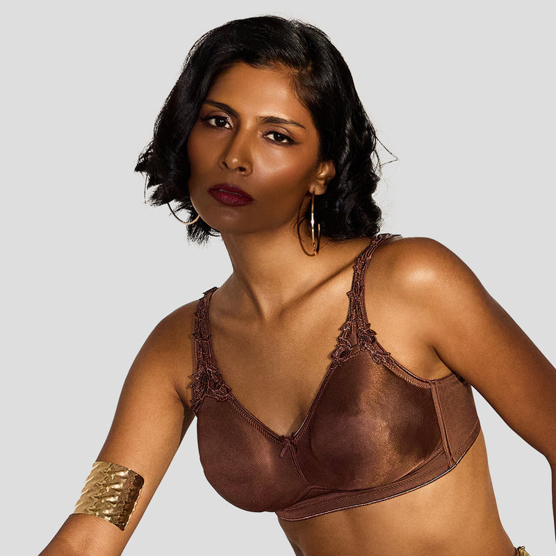 MAROON Quite Bloom Find My Skin Tone Seamless Non-Padded T-Shirt Elevated Coverage Graceful minimizer Structured Shoulder Women Everyday Bra - Chocolate