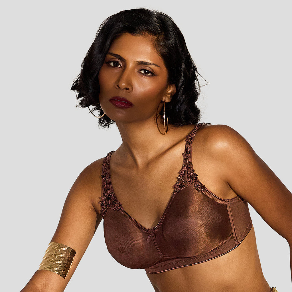 MAROON Quite Bloom Find My Skin Tone Seamless Non-Padded T-Shirt Elevated Coverage Graceful minimizer Structured Shoulder Women Everyday Bra - Chocolate