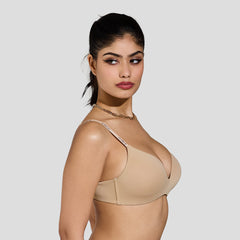 MAROON Velour Lift Find My Skin Tone Seamless Padded Plunge Deeper Cleavage Signature Straps Women Everyday T-Shirt Bra - Caramel