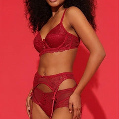 Red Lace Garter Belt with Sheer Panels
