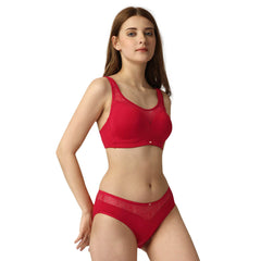 SOIE Woman - Full Coverage Padded Bra and Mid Rise Brief With Lace Detailing - -for Women