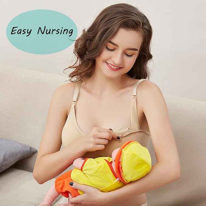 Women Organic Antimicrobial Soft Feeding Full Bust Seamless Nursing, Breastfeeding Maternity Bra with Remove Pads Pack of 3
