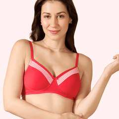 Valentine Cotton Bra – Lightly Padded, Wire-Free, Seamless Full Coverage T-Shirt Bra with Lace Trim