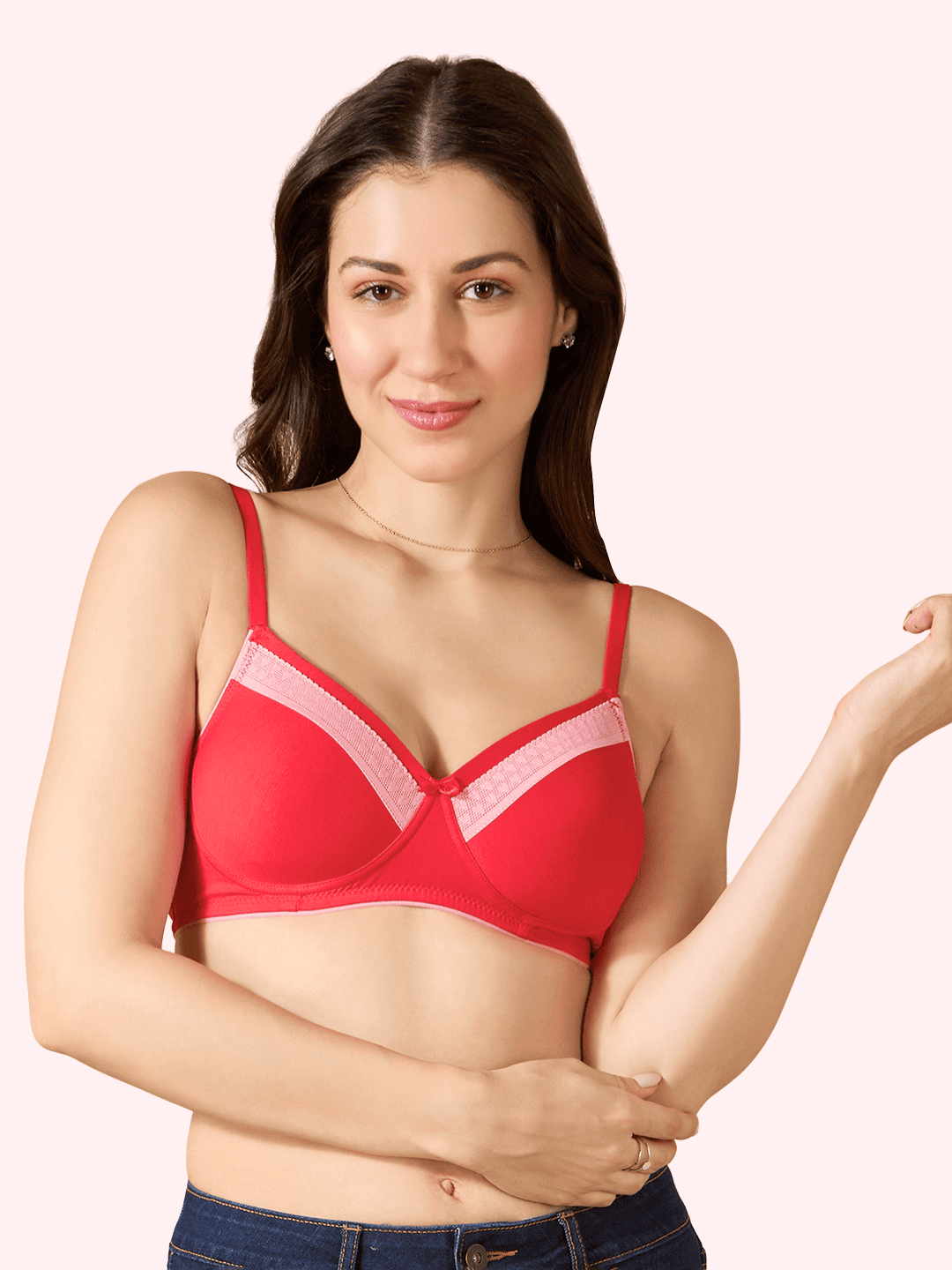 Valentine Cotton Bra – Lightly Padded, Wire-Free, Seamless Full Coverage T-Shirt Bra with Lace Trim