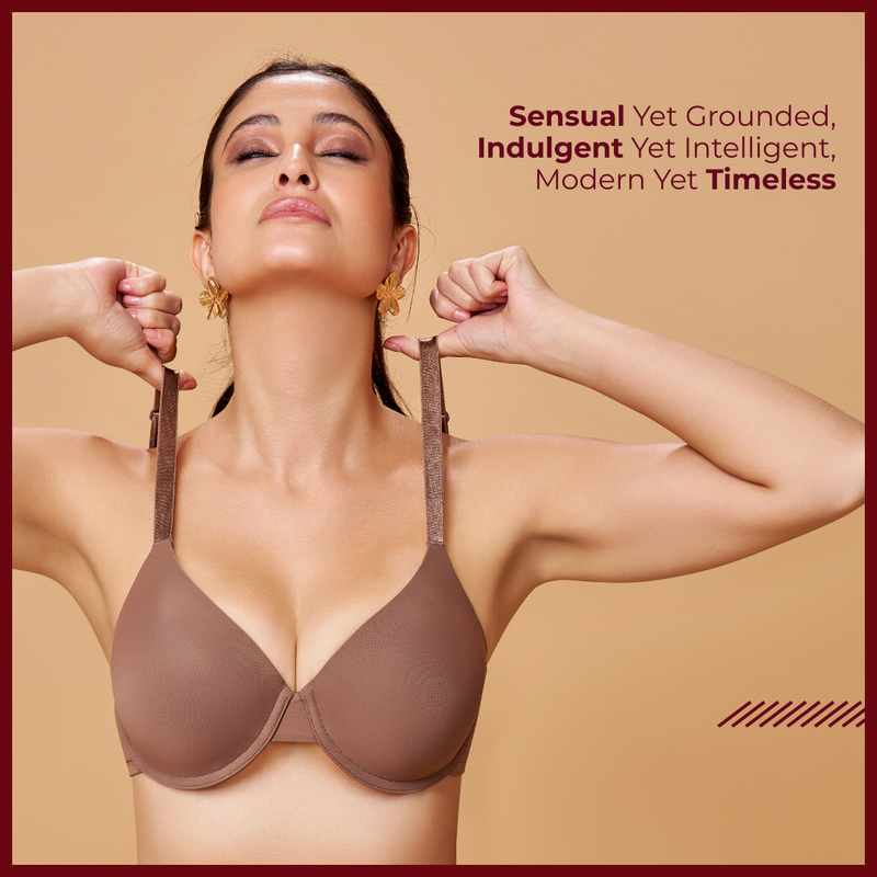 MAROON Brown Seamless Padded Underwired Full Coverage T-Shirt Bra for Women