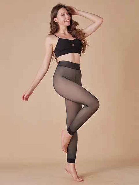 Brown Bottom Thermals Warm Winter High Waist Tummy Control Fleece Leggings for Womens