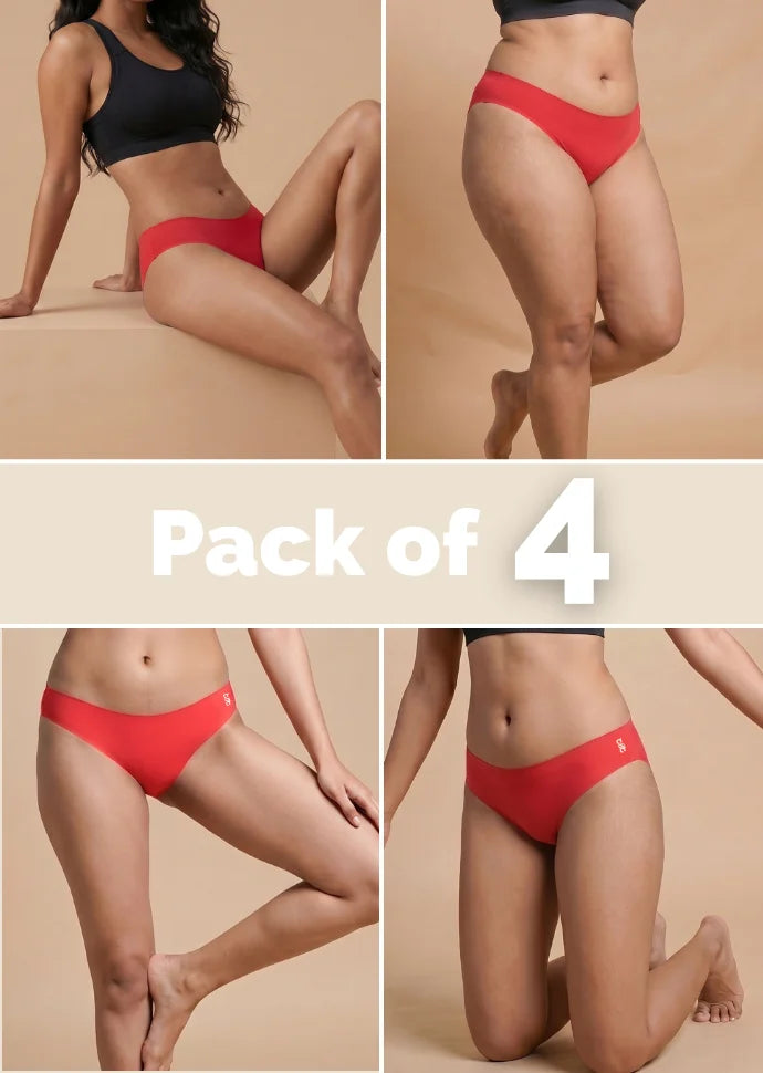 4 Pack - Red Low-waist Seamless Underwear