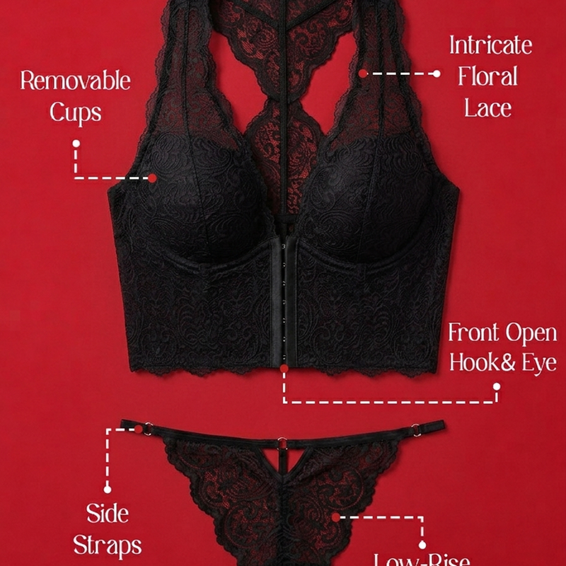 Lace Bralette Top & Bikini Panty Lingerie Set