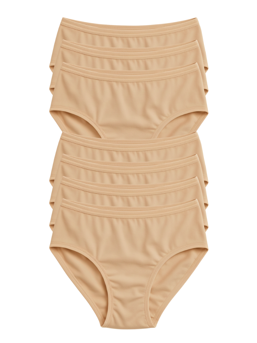 Mid Waist Hipster Panty With Outer Elastic Bundle Of 7 - ( 7 Beige )