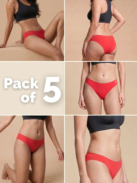 5 Pack - Red Low-waist Seamless Underwear