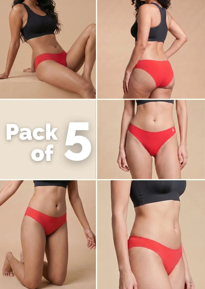 5 Pack - Red Low-waist Seamless Underwear
