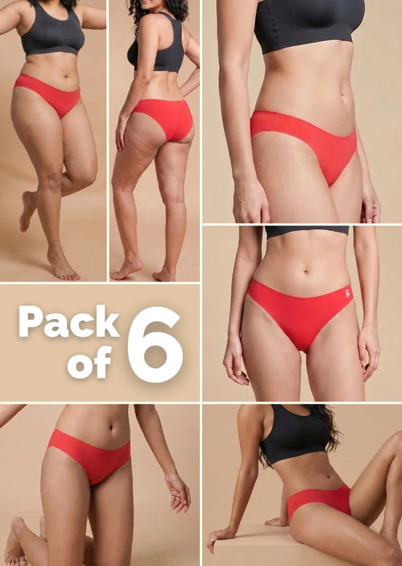 6 Pack - Red Low-waist Seamless Underwear
