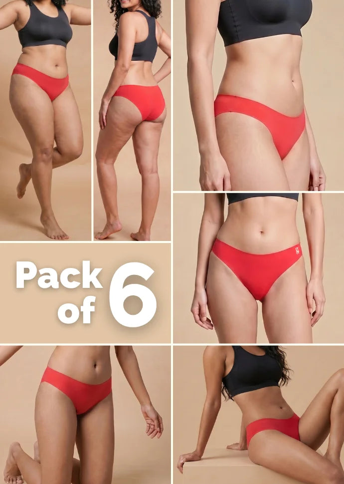 6 Pack - Red Low-waist Seamless Underwear