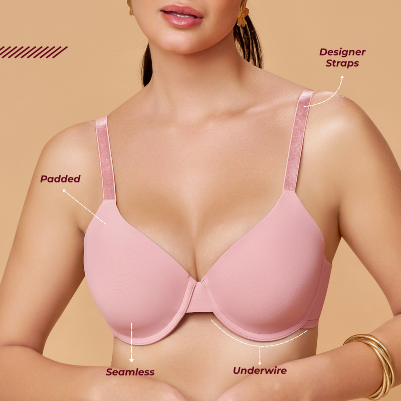 MAROON Mistpink Seamless Padded Underwired Full Coverage T-Shirt Bra for Women