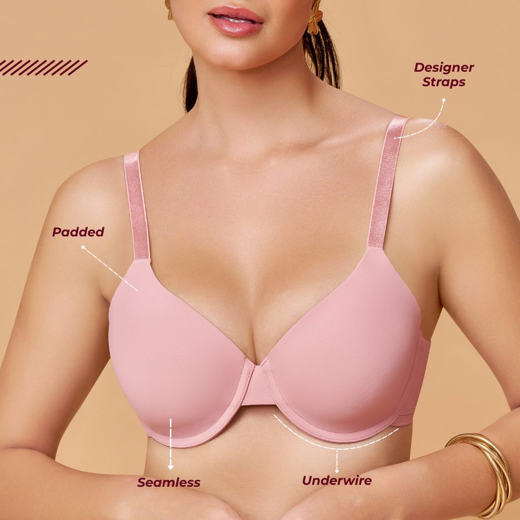MAROON Mistpink Seamless Padded Underwired Full Coverage T-Shirt Bra for Women