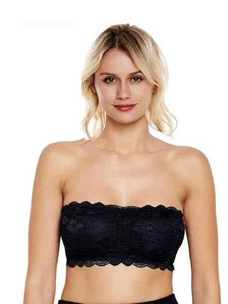 Women Lace Full Coverage Padded Non-Wired Tube Bandeau Bra