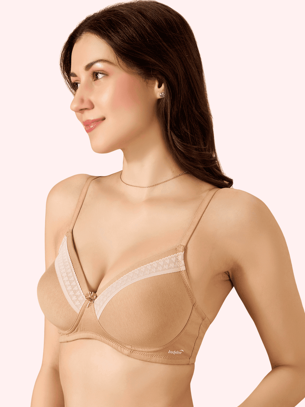 Valentine Cotton Bra – Lightly Padded, Wire-Free, Seamless Full Coverage T-Shirt Bra with Lace Trim