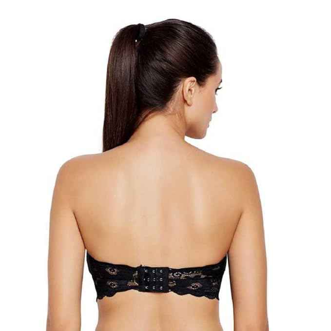 Women Lace Full Coverage Padded Non-Wired Tube Bandeau Bra