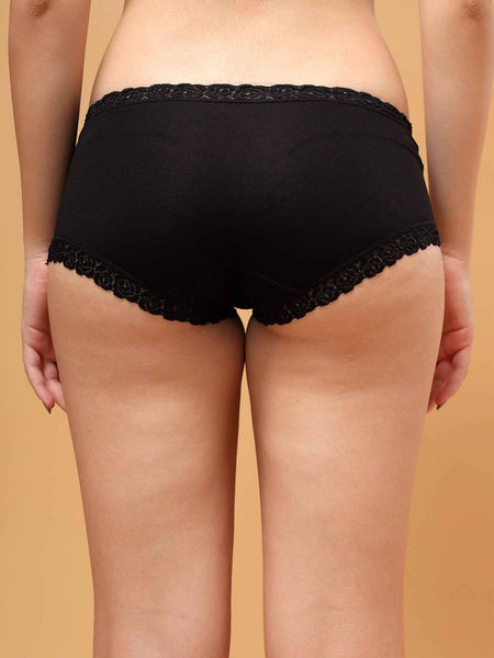 Women Front Lace Net Back Cotton Mid-Waist Hipster Panties