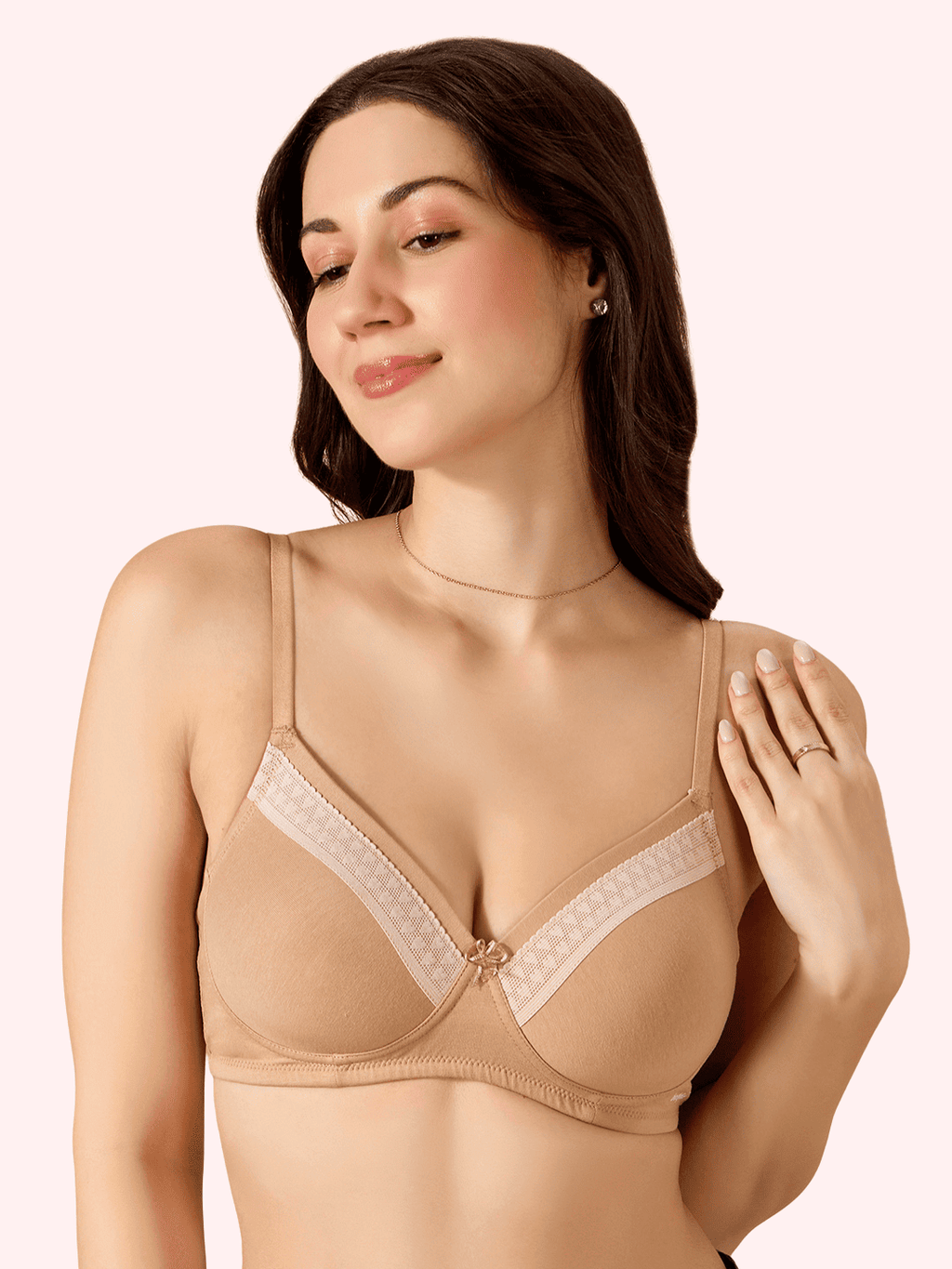 Valentine Cotton Bra – Lightly Padded, Wire-Free, Seamless Full Coverage T-Shirt Bra with Lace Trim