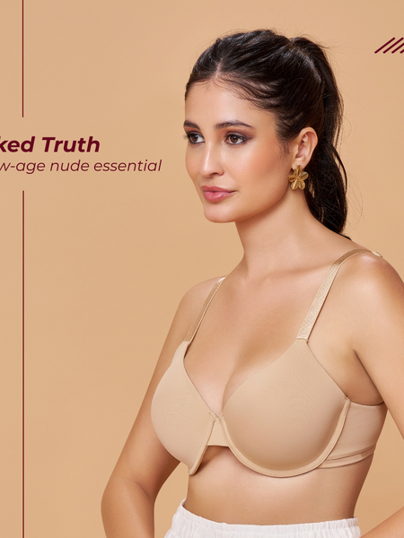 MAROON Nude Seamless Padded Underwired Full Coverage T-Shirt Bra for Women (Nude)
