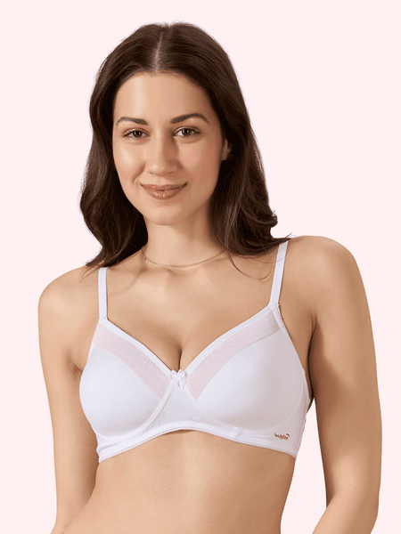 Valentine Cotton Bra – Lightly Padded, Wire-Free, Seamless Full Coverage T-Shirt Bra with Lace Trim