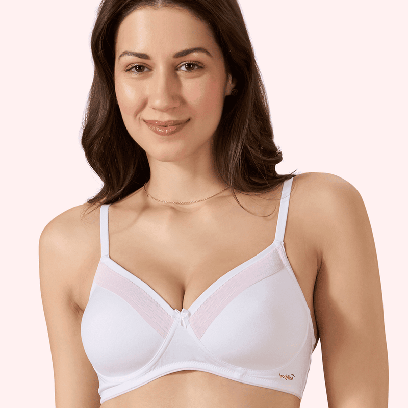 Valentine Cotton Bra – Lightly Padded, Wire-Free, Seamless Full Coverage T-Shirt Bra with Lace Trim