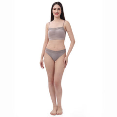 SOIE Woman - Lacy Bandeau Bra with Mid Rise Full Coverage Solid Lacy Brief - -for Women