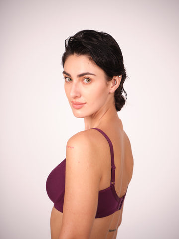 Munns & Mars Pack of 2 Cotton Lightly Padded T-Shirt Bra Dark Purple and Black