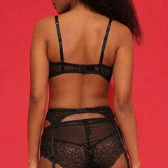 Black Lace Garter Belt with Sheer Panels