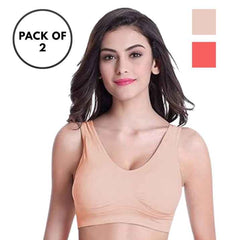 Pack Of 2 Womens Fashion Sports Bra | Seamless, Padded, Non-Wired Gym & Yoga Bra | High Support, Comfortable Everyday Bralette