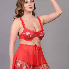 Brachy Women Hot Red Valentines Self Design Nightwear Baby Doll Lingerie