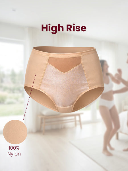 MAROON Rise Luxe Find My Skin Tone Nylon Elastane High Rise Briefs Soft Stretchy Full Coverage High Waist Hold Zero Roll Grip Vanishing Waistband Hipster Pack of 2 Panty Combo