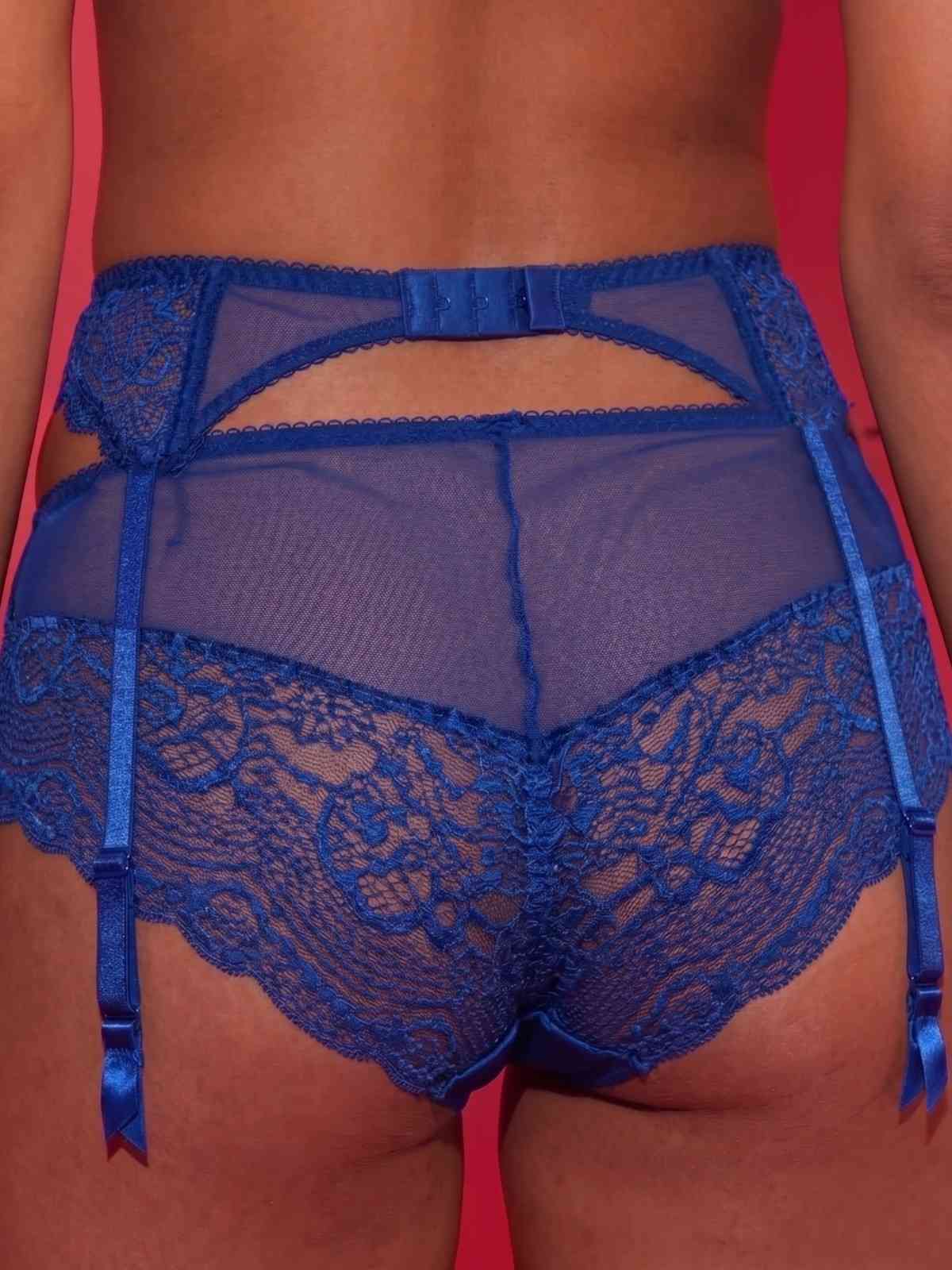 Blue Lace Garter Belt with Adjustable Straps