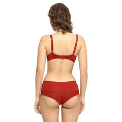 SOIE Woman - Medium Coverage Padded Wired Lacy Bra with Mid Rise Medium Coverage Lace Shorty Cheeky Panty - -for Women