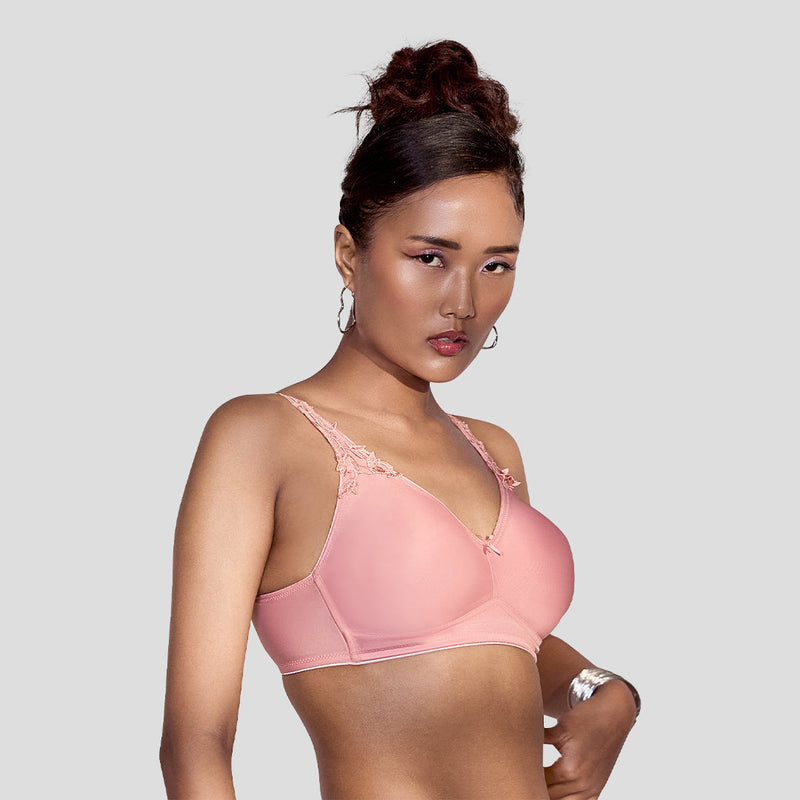 MAROON Quite Bloom Find My Skin Tone Seamless Non-Padded T-Shirt Elevated Coverage Graceful minimizer Structured Shoulder Women Everyday Bra - Strawberry
