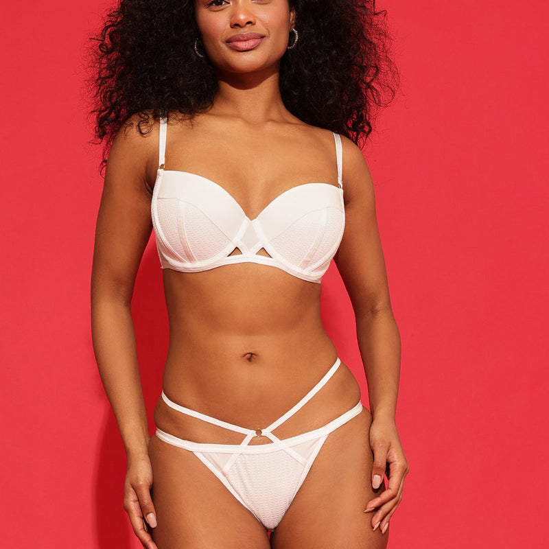 Demi Cup White Padded Underwired Bra & Brief Set