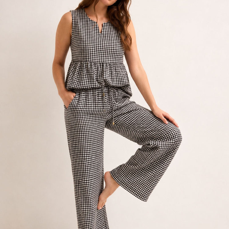 Summer Checks Peplum Top and Pyjama Set