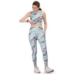 SOIE Woman - Quick-Dry Printed Sleeveless Crop Top & High-Waist Legging Set - Athleisure Set -for Women