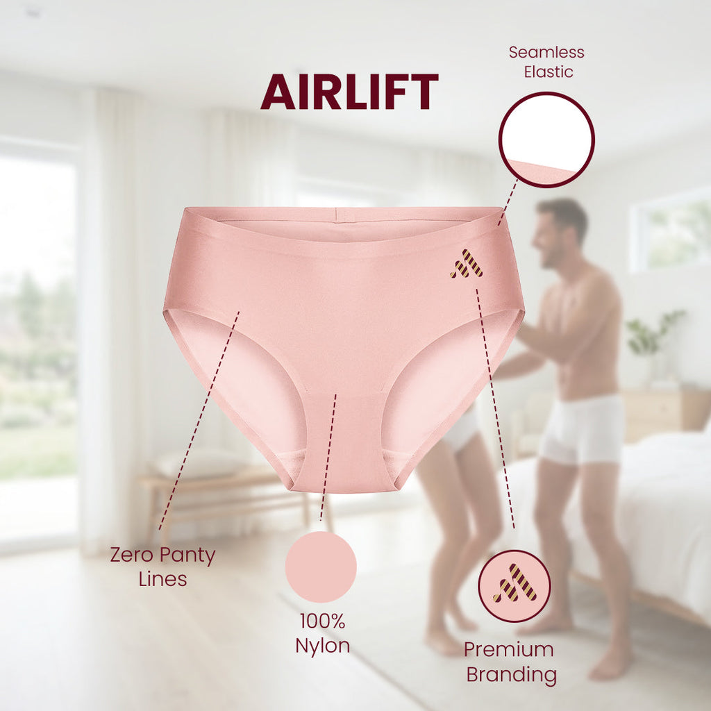 MAROON Find My Skin Tone Airlift Zero Panty Lines Air Light Control Fitted Clothes and Loungewear Low Rise No Show Pantylines Air Skin Feel No-Pressure Bond Seamless Bonded Pack of 2 Panty Combo